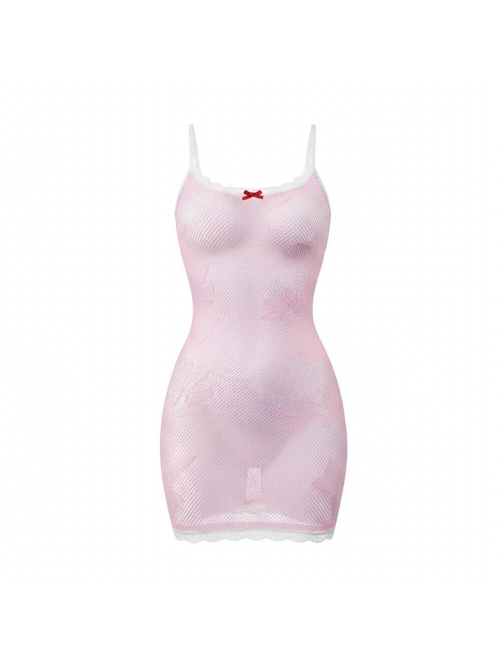 GrlFriday Shop Pink Floral Lace Mesh Mini Dress